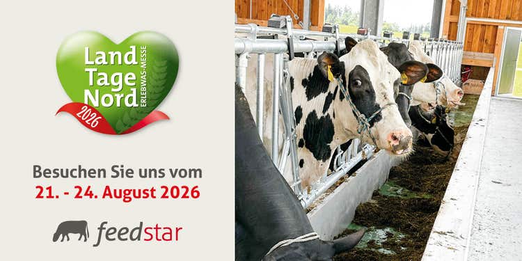 Banner LandTageNord mit Bild von Kühen am feedstar Futterband